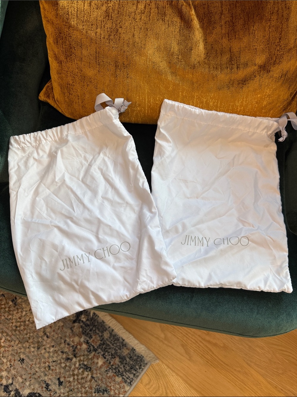 Jimmy Choo White Dust Bags with Gray Drawstrings
